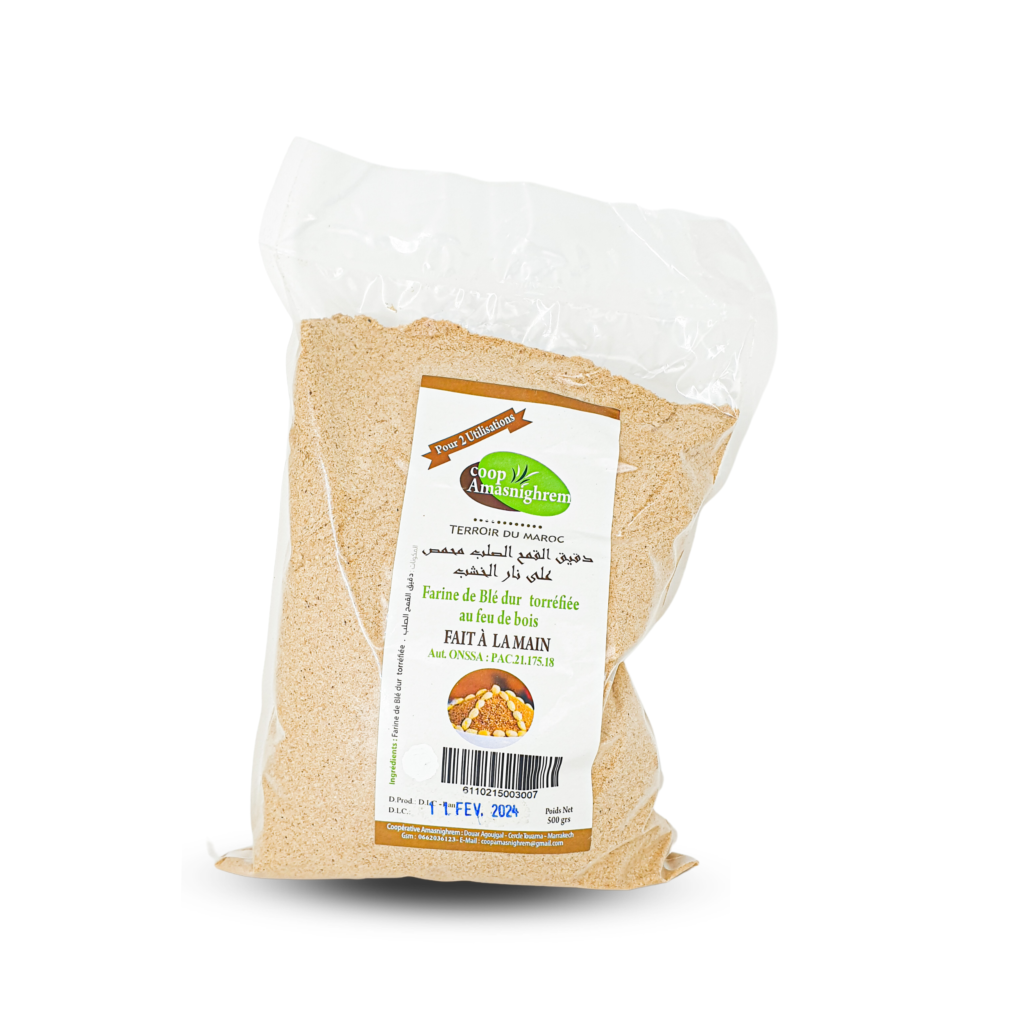 Durum wheat flour roasted over a wood fire
