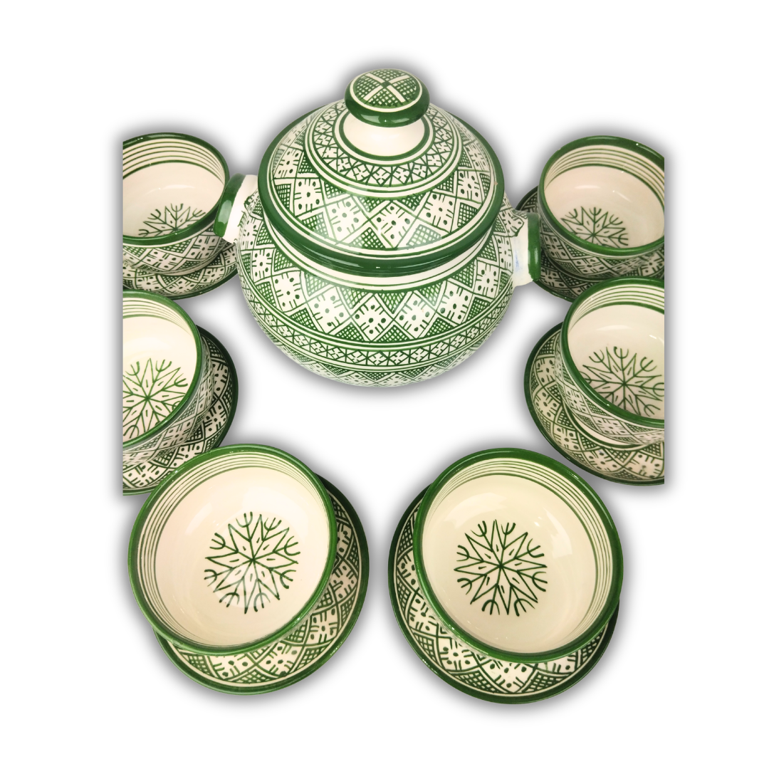 Service à Soupe Marocain – Motif Traditionnel Vert (6 personnes)