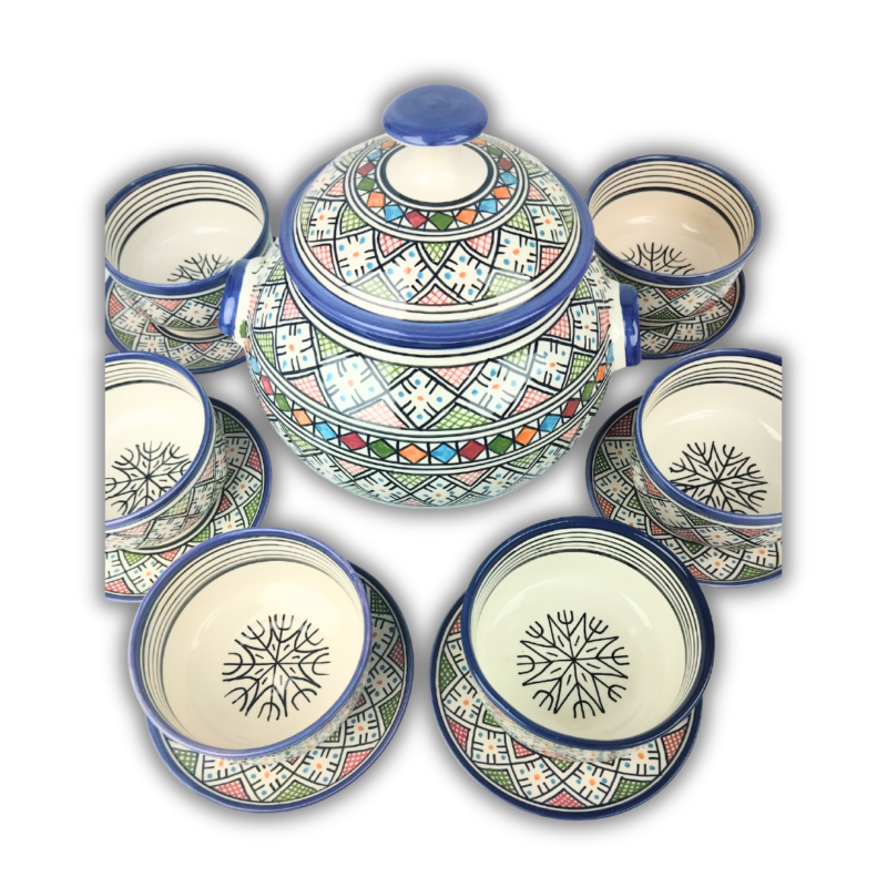 Service à Soupe Marocain – Motif Traditionnel Bleu (6 personnes)