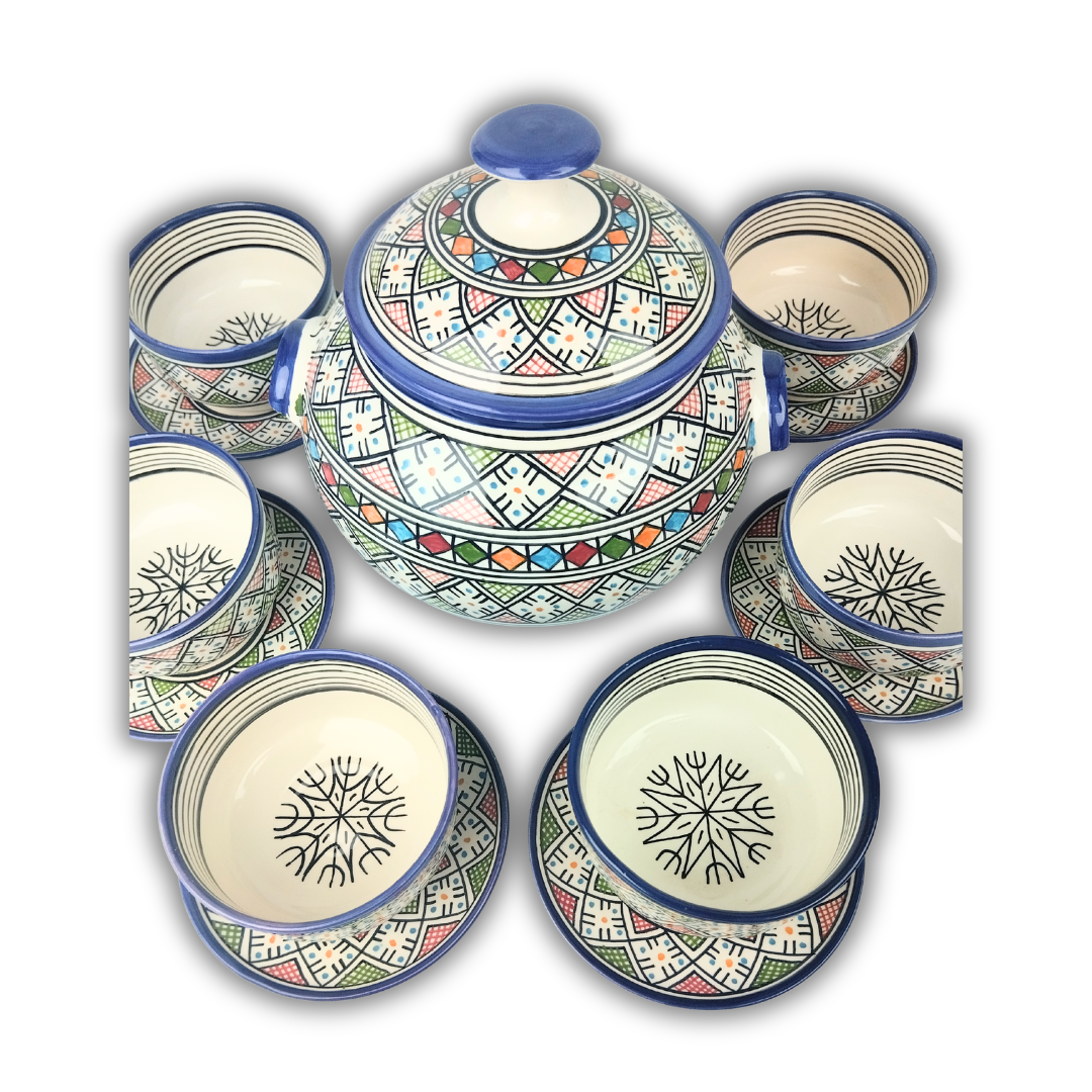 Service à Soupe Marocain – Motif Traditionnel Bleu (6 personnes)